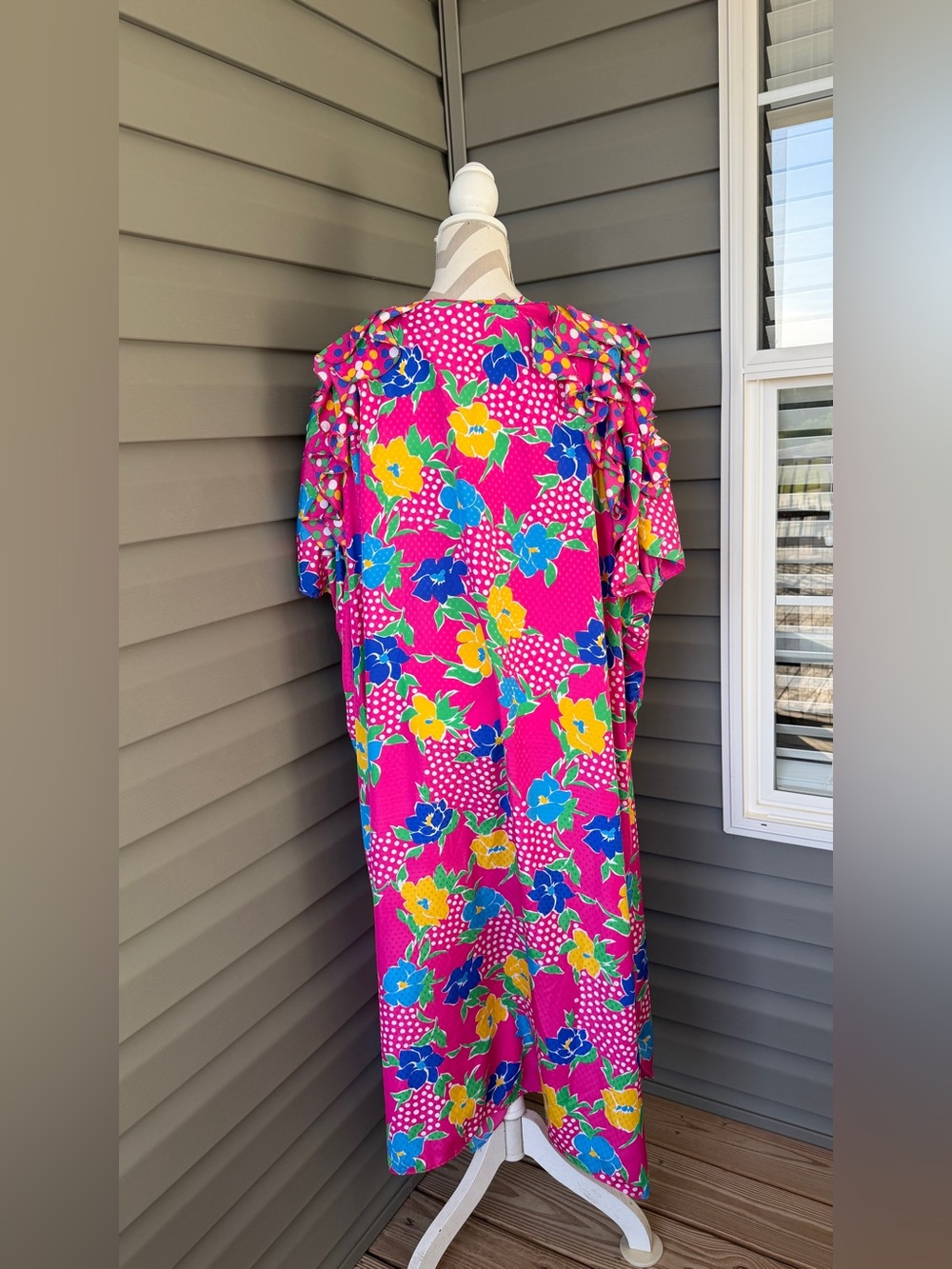 Vintage 70’s 80’s David Brown  Flower Print Caftan Dress Sz L - Picture 3 of 10